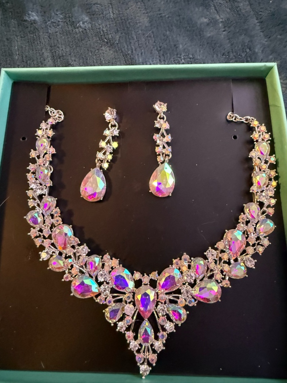 Aurora Teardrop Crystal Necklace and Earring Set - Multicolor